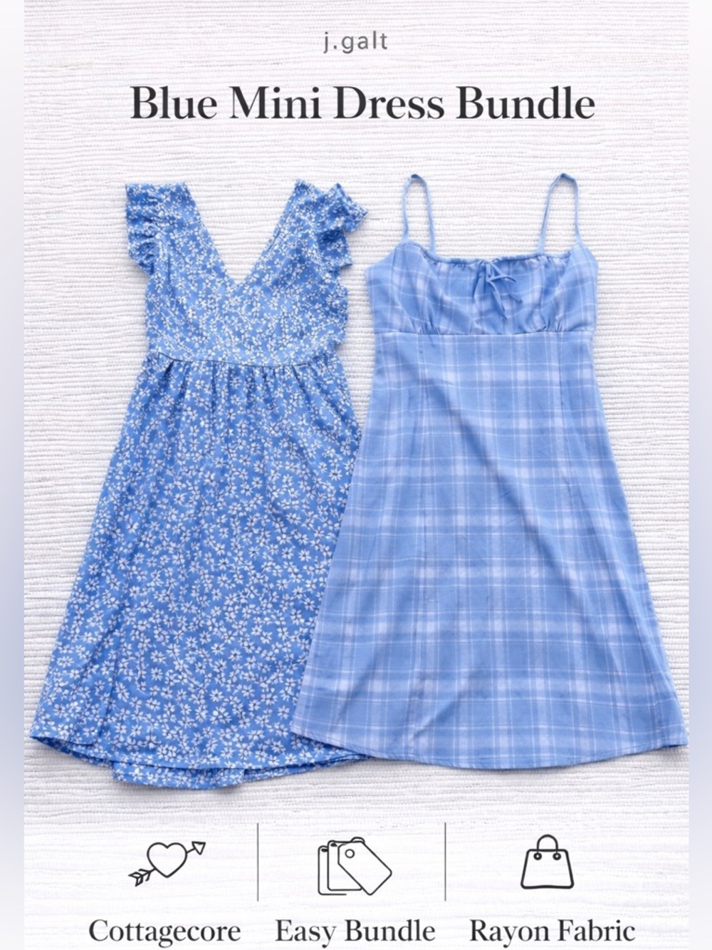 Blue Mini Dress Bundle J Galt Plaid + Shein Floral Spring Cottagecore S/M